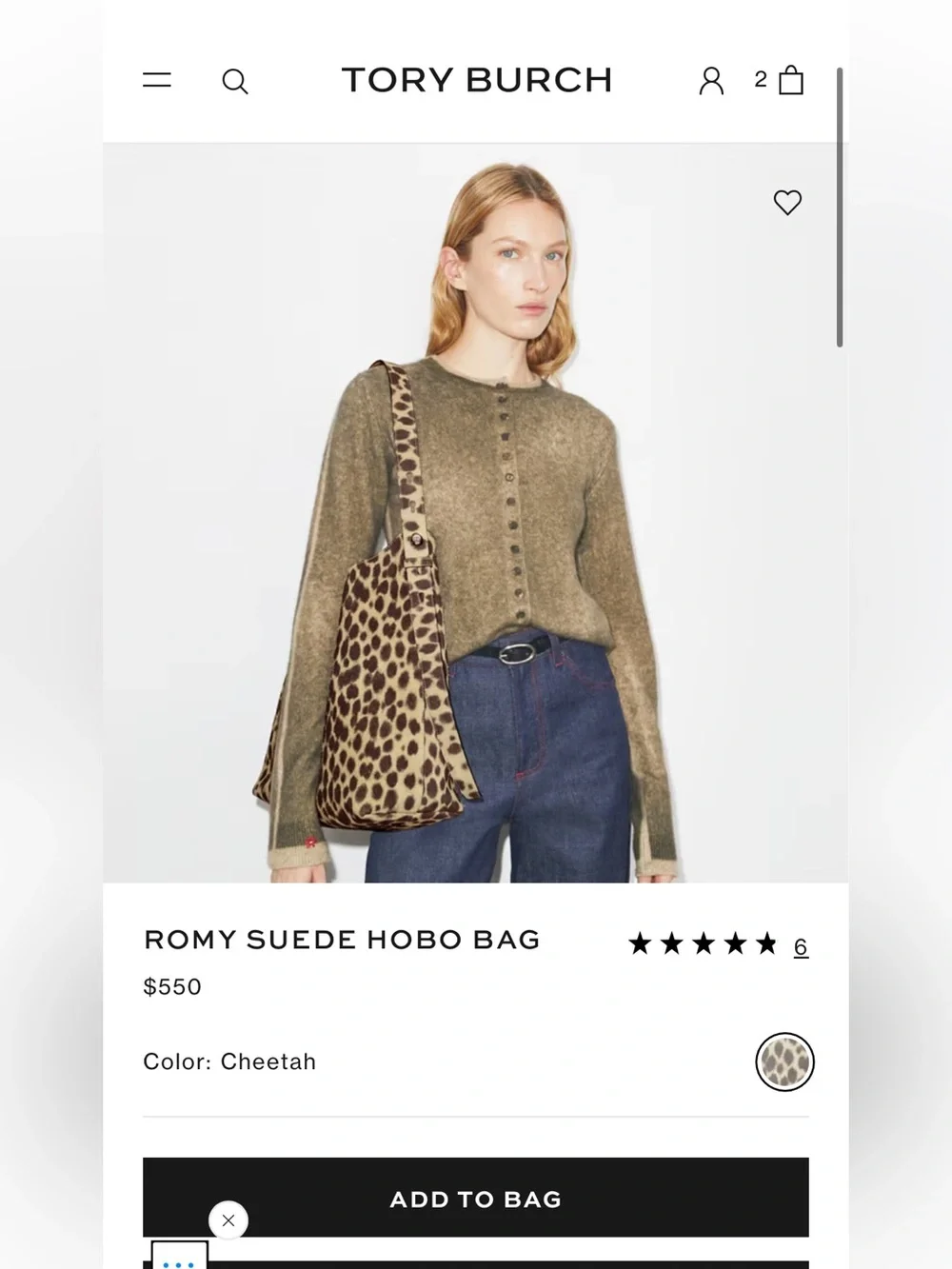 Tory Burch Romy Suede Hobo Bag in cheetah print
